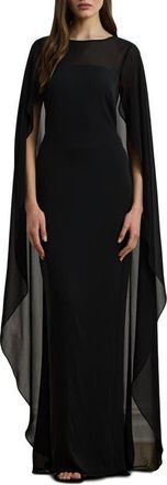 Lauren Ralph Lauren Semisheer Capelet Georgette Gown in Black at Nordstrom, Size 14