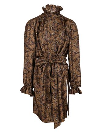 Saint Laurent Paisley Pattern Silk Twill Dress Abiti Marrone-Donna