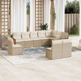 vidaXL Juego De Sof&aacute;s Jard&iacute;n Con Cojines Beige 10 Pzas Rat&aacute;n Sint&eacute;tico Vidaxl