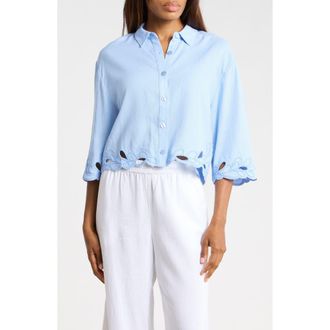 Ellen Tracy Embroidered Crop Button-Up Shirt in Hydrangea at Nordstrom Rack, Size X-Large