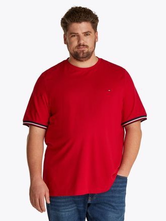 Tommy Hilfiger Big & Tall T-Shirt BT-GLOBAL STRIPE CUFF TEE-B, Herren, Gr. 4XL, rot (medium rot), Single Jersey, Obermaterial: 100% Baumwolle, TOMMY HILFIGER BIG & TALL, Rundha