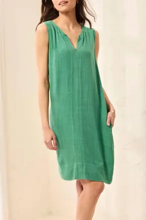 Tribal Sleeveless Saddle Stitch Dress In Grass