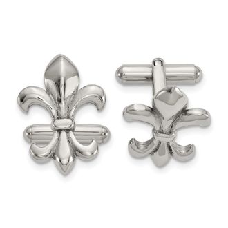 Diamond2Deal Stainless Steel Polished Fleur de Lis Cufflinks