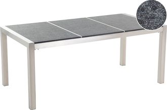 Beliani Mesa De Comedor De Jard&iacute;n Con Tablero De Granito Gris Y Plateado Patas De Acero Para 6 Personas 180 X 90 X 74 Cm Grosseto