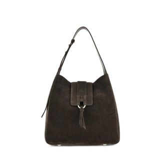 Hogan Brown Suede Flap Tassel Handbag