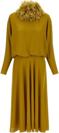 Valentino Garavani Jurk met verenrand van zijdegeorgette - Dames - Feestkleedjes - Groen - 2XS - Leer - Kleedjes