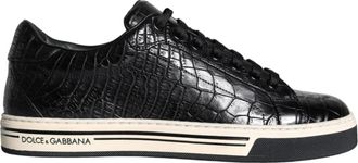 Dolce & Gabbana Zwarte Leren Heren Lage Top Sneakers - Heren - Sneakers - Zwart - 39 EU - Leer - Schoenen