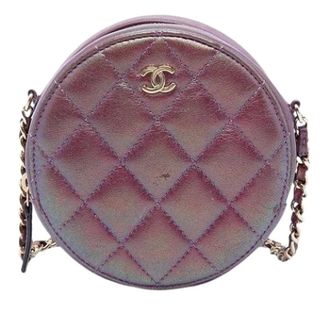 Chanel Pre-owned Quilted Metallic Lambskin Crossbody Bag - Dames - Pre-owned - Paars - Maat: ONE Size Zijde
