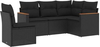 vidaXL Vidaxl - Set De Muebles De Jard&iacute;n 5 Pzas Y Cojines Rat&aacute;n Sint&eacute;tico Negro