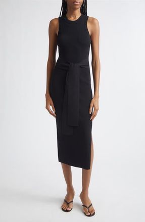 Toccin Piper Tie Front Midi Dress in Jet at Nordstrom, Size Medium