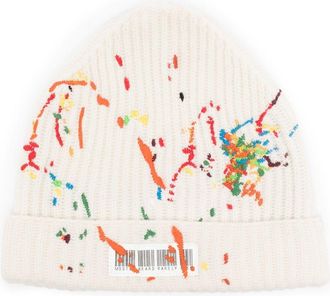 Mostly Heard Rarely Seen barcode-detail embroidered beanie - men - Cashmere/Wool - One Size - White