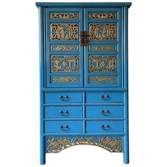 Wanderlust Deco Armario De Madera Azul 100x43x170