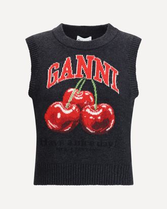 Ganni Wool Vest with graphic cherries Female S
