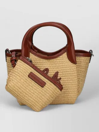 Emporio Armani mini straw tote bag detachable strap