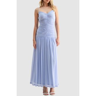 All in Favor Ruched Drop Waist Chiffon Midi Dress in Periwinkle at Nordstrom, Size X-Small