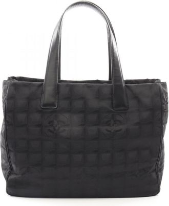 Chanel Black Leather Nylon Canvas Handbag Tote Bag (Pre-Owned)