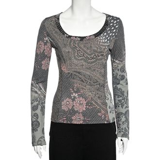 Roberto Cavalli Multicolor Paisley Print Knit Scoop Neck Top