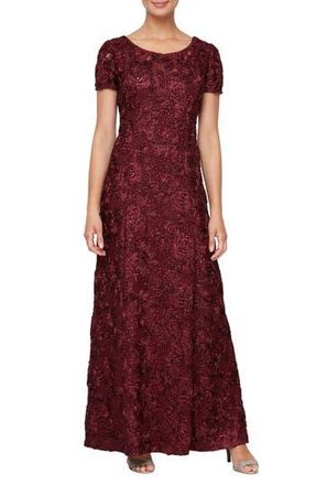 Alex Evenings Embellished Lace A-Line Evening Gown in Merlot at Nordstrom Rack, Size 14