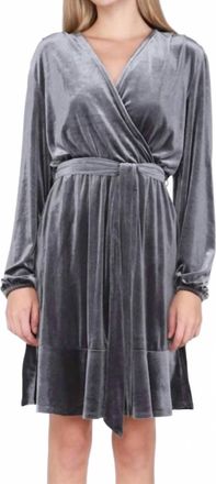 Dex Clothing Velvet Wrap Dress In Silver/grey