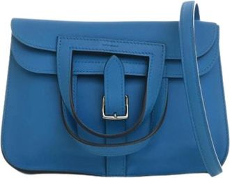 Herm&egrave;s Pre-owned Mini Halzan - Dames - Vintage Schoudertas - Blauw - ONE Size - Leer - Vintage