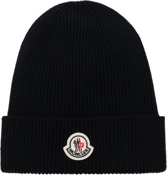 Moncler Black Logo Beanie Hat