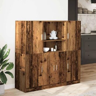 Berkfield Home Durable 3 Piece Kitchen Cabinet Set Old Wood Engineered Wood in Brown