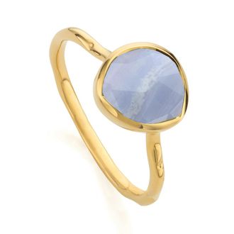 Monica Vinader Gold Siren Gemstone Ring Blue Lace Agate