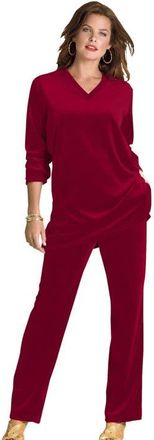 Roaman's Plus Size Two Piece V Neck Velour Set in Rich Burgundy at Nordstrom, Size 44