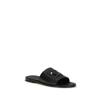 Dolce & Gabbana Embossed Logo Calf Leather Sandals - Black