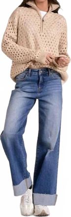 Elan Arabella Half Zip Sweater In Oatmeal