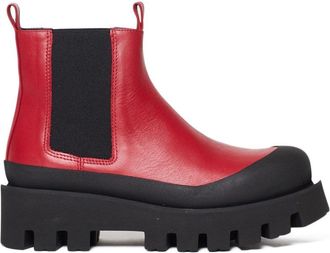 Paloma Barceló Red Leather Chelsea Boots With Chunky Sole