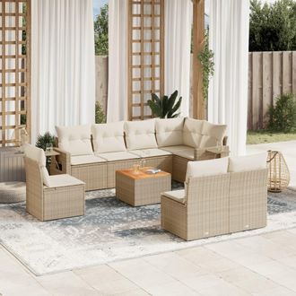 vidaXL Set De Sof&aacute;s De Jard&iacute;n 9 Pzas Con Cojines Rat&aacute;n Sint&eacute;tico Beige Vidaxl
