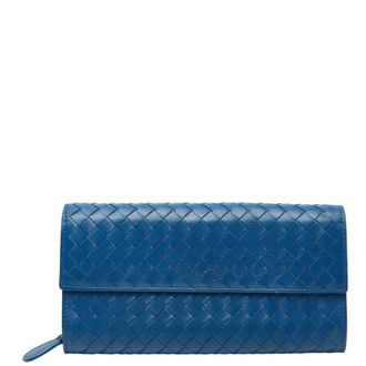 Bottega Veneta Blue Leather Long Wallet (Bi-Fold) (Pre-Owned)