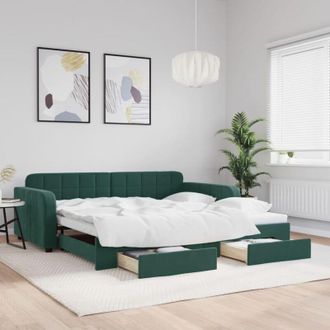 vidaXL Vidaxl - Divano Letto Estraibile Cassetti Verde Scuro 100x200cm Velluto