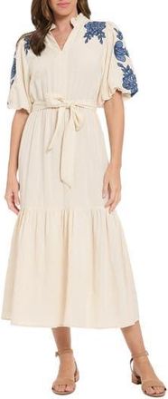 London Times Embroidered Bubble Sleeve Maxi Dress in Natural at Nordstrom Rack, Size Medium
