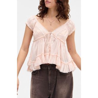 BDG Lace Trim Babydoll Top in Pink at Nordstrom, Size X-Large