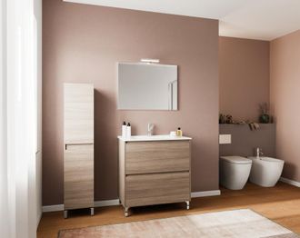 OEM Mueble De Ba&ntilde;o De Pie 80 Cm En Madera De Roble Ahumado Con Lavabo Y Espejo - Francia - Con Columna Espejo Y L&aacute;mpara Led - Accessorio: Con Specchio E L