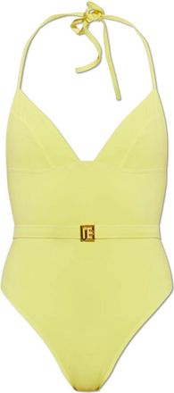 Balmain Badpak met ceintuur en logoplaque - Dames - Badpakken - Geel - M - Badmode