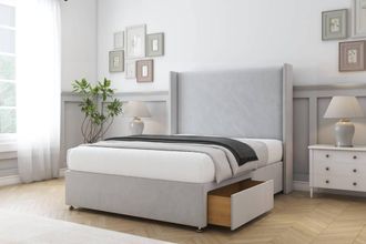Sloomy Devonshire Plush Divan Set 2 Drawers-54 Wingback in Silver | Size: Double