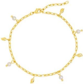 Sterling Forever Beverly Freshwater Pearl Charm Anklet in Gold at Nordstrom Rack