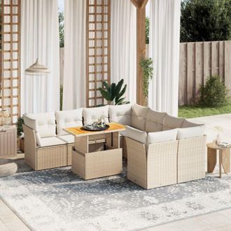 vidaXL Set De Sof&aacute;s De Jard&iacute;n 9 Pzas Con Cojines Rat&aacute;n Sint&eacute;tico Beige Vidaxl