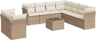 vidaXL Juego De Sof&aacute;s Jard&iacute;n Con Cojines Beige 10 Pzas Rat&aacute;n Sint&eacute;tico Vidaxl