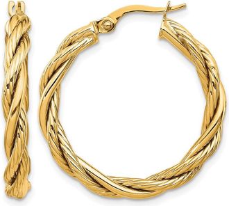 Diamond2Deal 14K Yellow Gold Round Twisted Hoop Earrings
