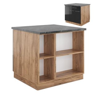 Vicco Isla De Cocina Fame-line, Antracita Brillo Intenso/roble Dorado El&eacute;ctrico, 90 Cm Con Caj&oacute;n, Sin Encimera Vicco