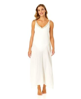Anne Cole Womens V Neck Braided Shell Strap Cover Up in Gardenia at Nordstrom, Size Small