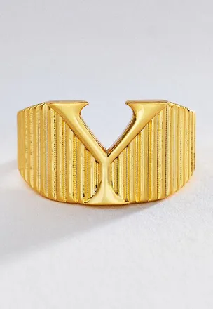Luv AJ Initial Ridged Signet Ring