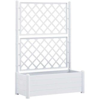vidaXL Garden Planter with Trellis 100x43x142 cm PP White vidaXL