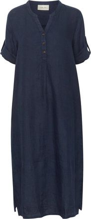 Cream Blauwe Caftan Jurk met V-Hals - Dames - Casual kleedjes - Blauw - XS - Linnen - Kleedjes