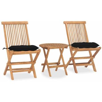 vidaXL Set Comedor De Jard&iacute;n Plegable 3 Piezas Madera De Teca Cojines Vidaxl