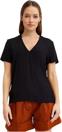 Fay Zwarte V-hals Blouse - Dames - T-shirts - Zwart - S - Polyester - Tops